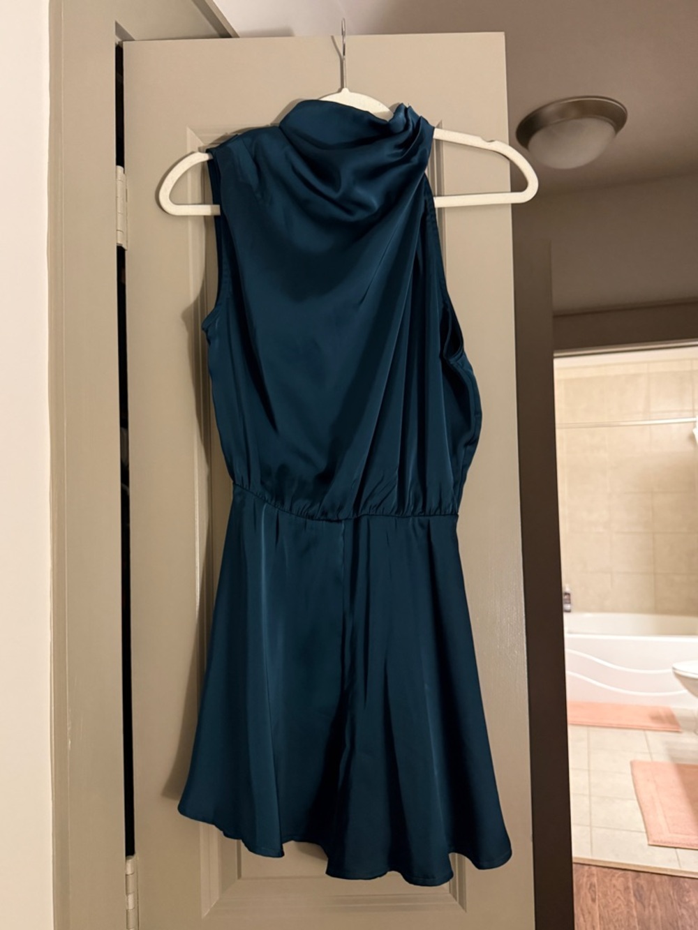 Hello Molly Teal Asymmetrical Satin Mini Dress